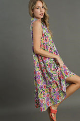 Umgee Full Size High-Low Hem Floral Sleeveless Tiered Dress Plus Size OutfitFlow
